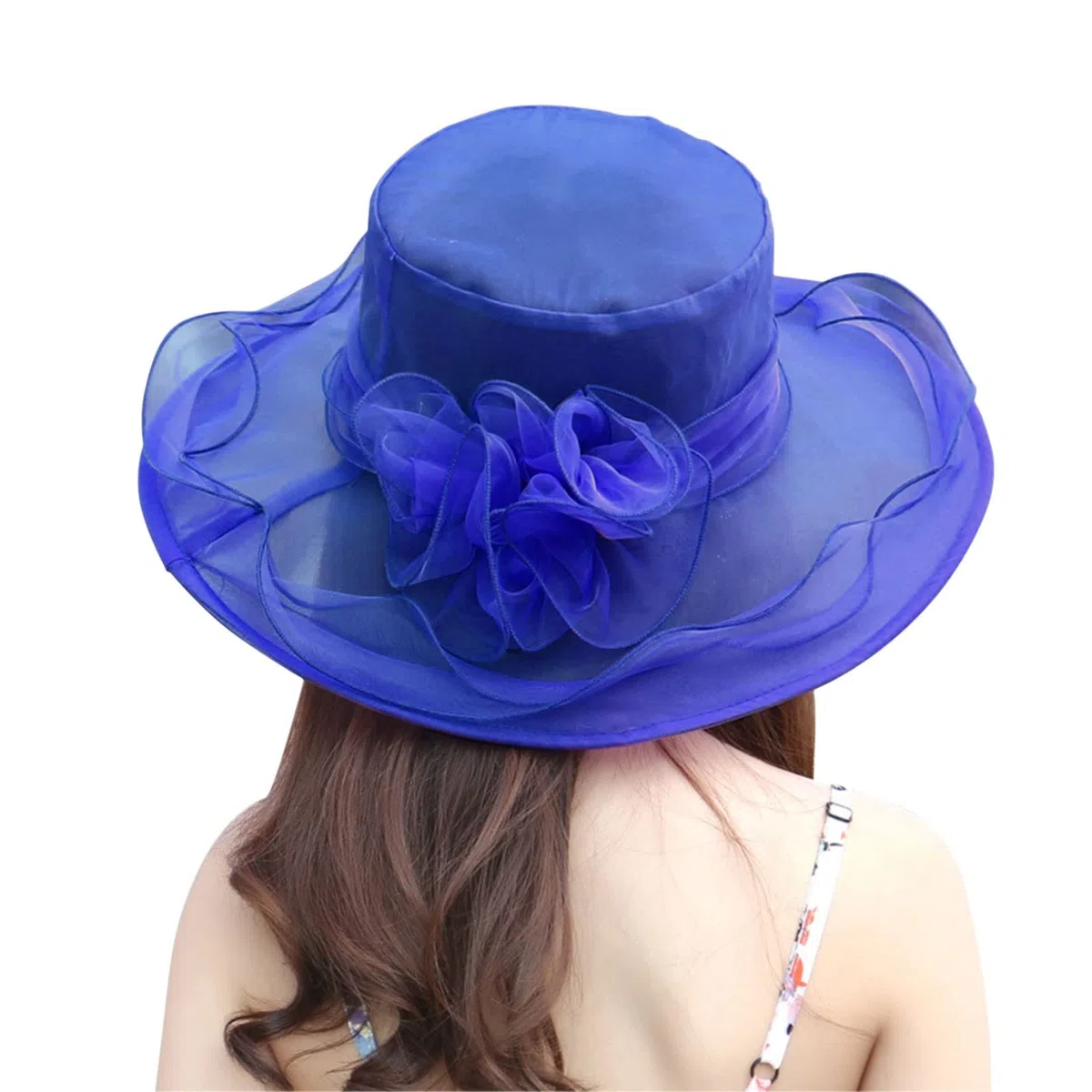 SRZYMJ Kentucky Organza-Derby-Hut für Damen, Braut, Hochzeit, Kirche, Teeparty, breite Krempe, Sommer-Sonnenkappe Sonnenhut Damen Große Krempe Fischerhut Für Trekking Sombrero Hut XXL