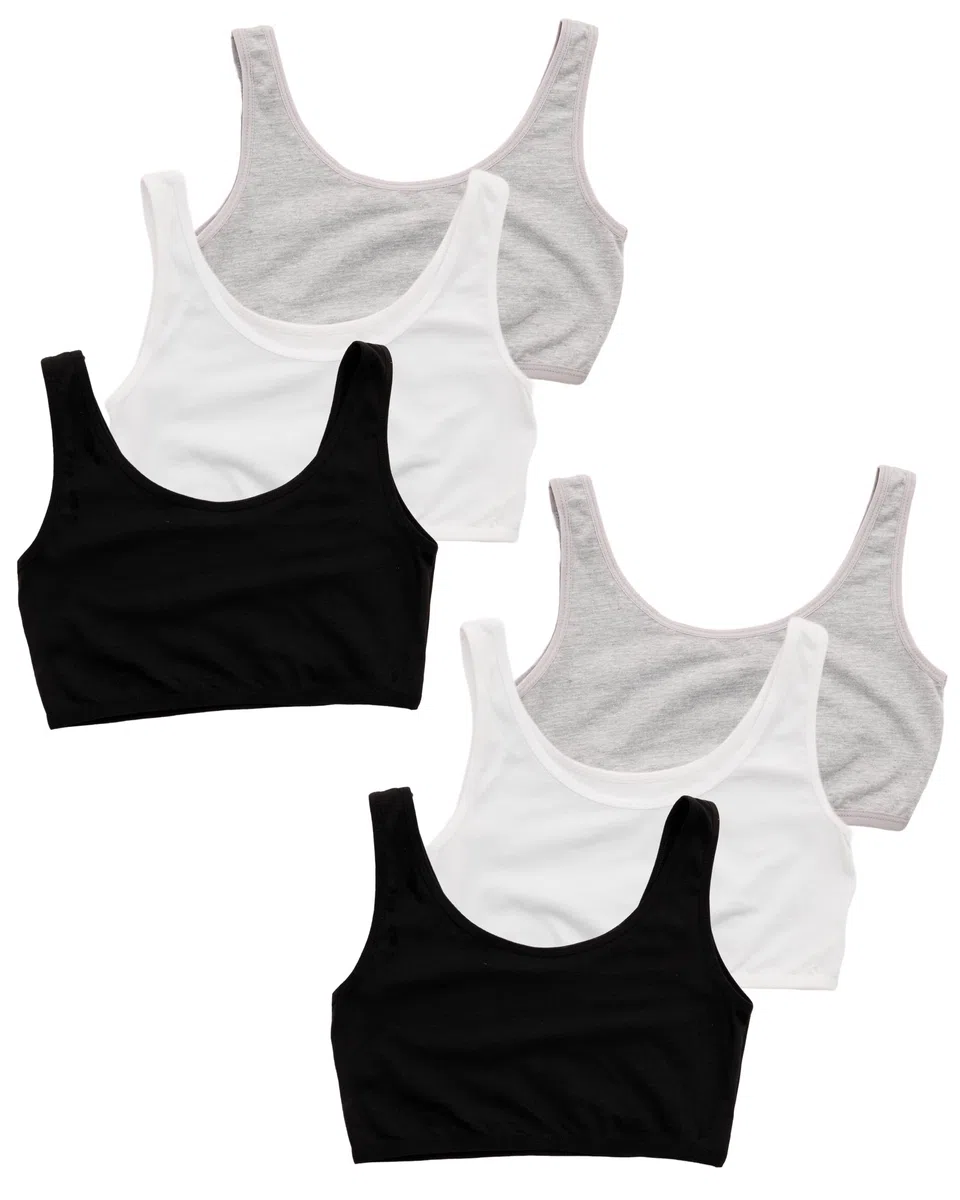 MOR 6er-Pack Mädchen Bustiers/Tops – Bequeme Baumwoll-BHS ohne Bügel – Teenager Unterwäsche – Basic Farben – 9–15 Jahre