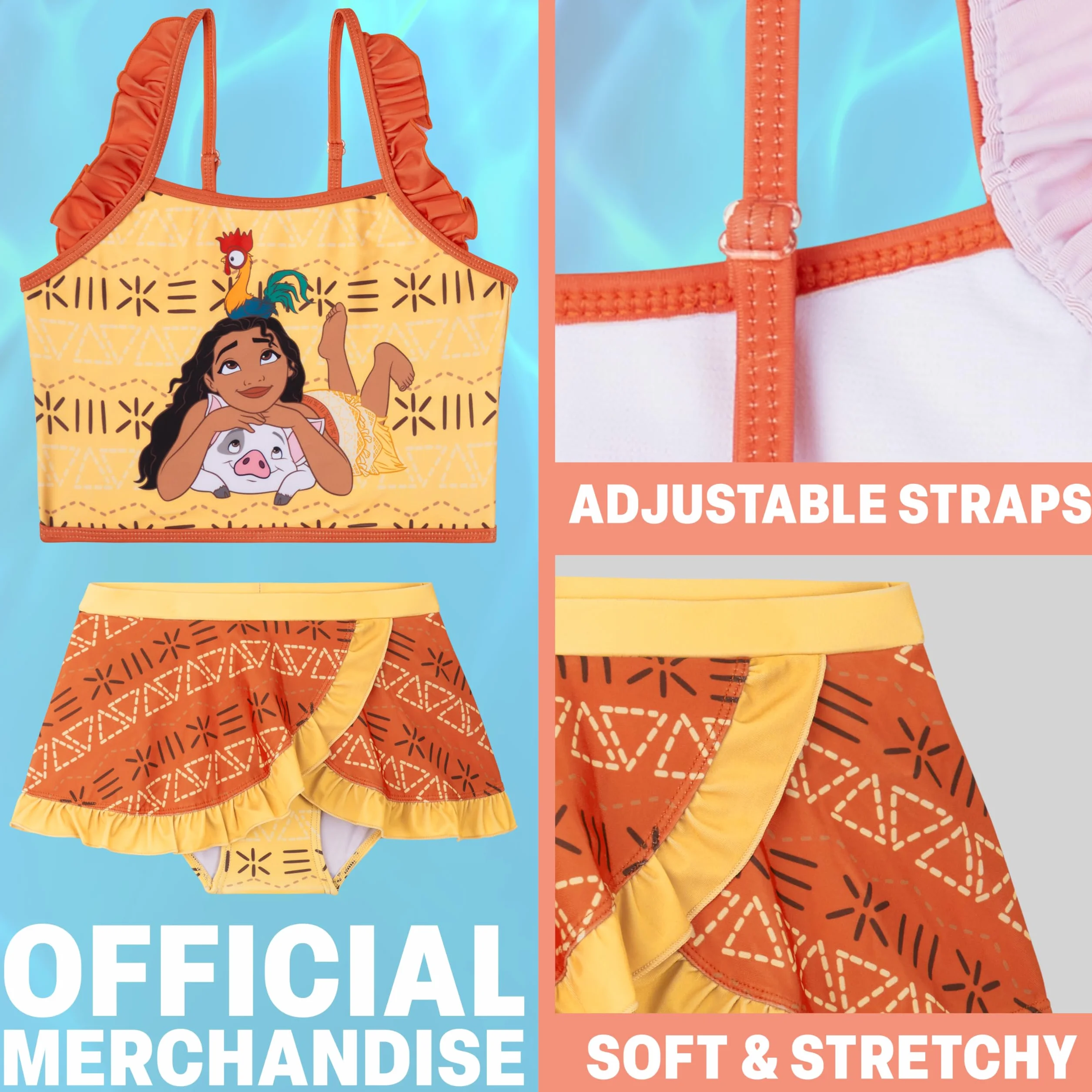 Disney Vaiana | Frozen | Arielle Bikini Mädchen Badeanzug, Elastisch & Verstellbar, Sommer Bademode Tankini Set Zweiteilig, Geschenke für Kinder