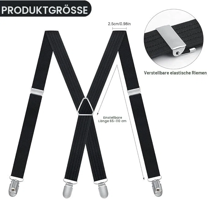 Hosenträger Herren, X-Form, mit starken Metall-Clips, robuste Hosenträger, Einstellbar und Elastische Einheitsgröße für Damen und Herren