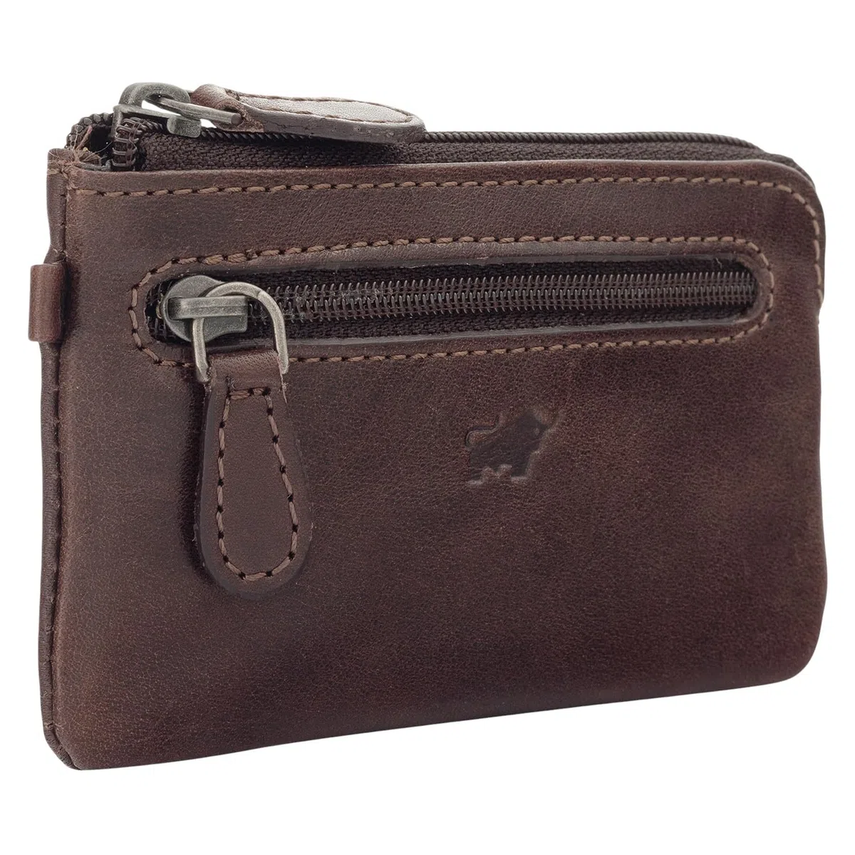 BRAUN BÜFFEL - Schlüsseletui aus echtem Rindleder Arezzo 12cm - Kleine Schlüsseltasche für Herren & Damen mit Reißverschluss & 2 Schlüsselringen - Zeitlos klassisches Schlüsselmäppchen Braun