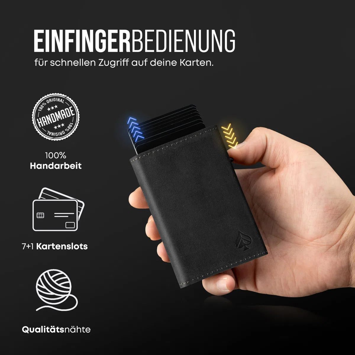 Card Nine! Magnet Kartenetui - Premium Slim Wallet - Geldbörse mit RFID-Schutz - Portemonnaie für Damen & Herren - Geldbeutel mit Magnetverschluss (Crazy-Horse-Leder Schwarz, Mit Münzfach)