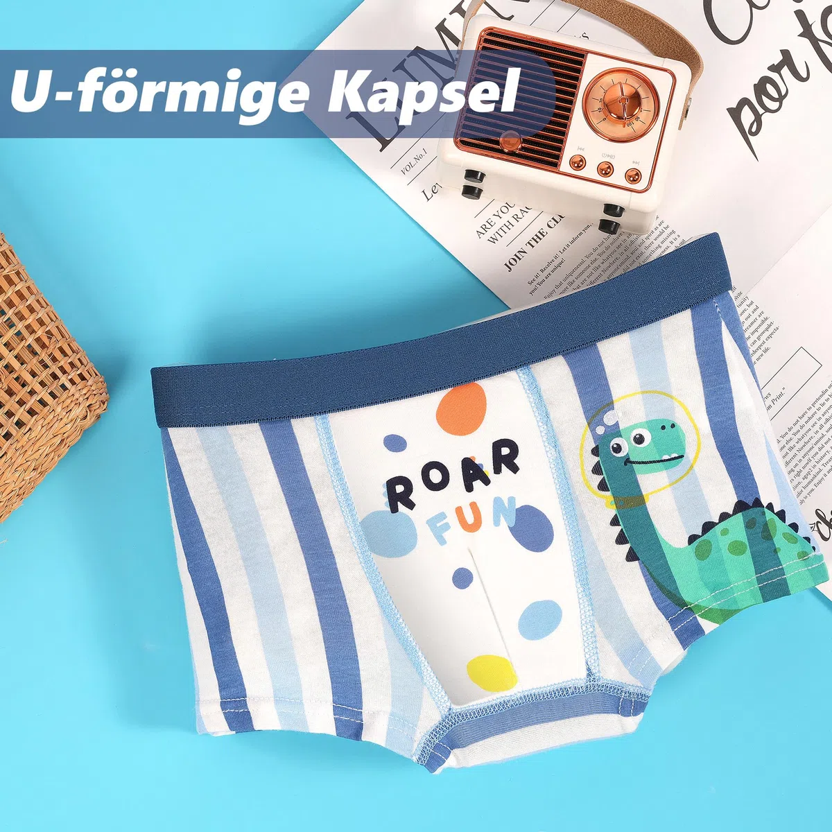 GRPSKCOS Unterhosen Jungen, 4er Pack Boxershorts Kinder Jungen Dinosaurier Cartoon Unterhosen, 2-8 Jahre