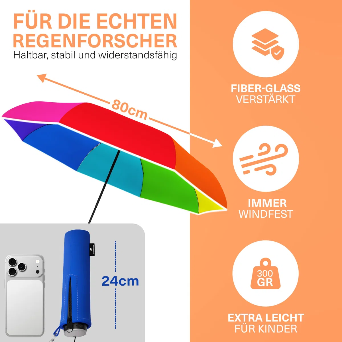 STYNGARD Regenschirm Kinder mit Sicherheitsreflektoren und Reflektorband - Kinder Regenschirm Mädchen & Junge - Kinderschirm - Schirm für Schulranzen Modell STOCKHOLM