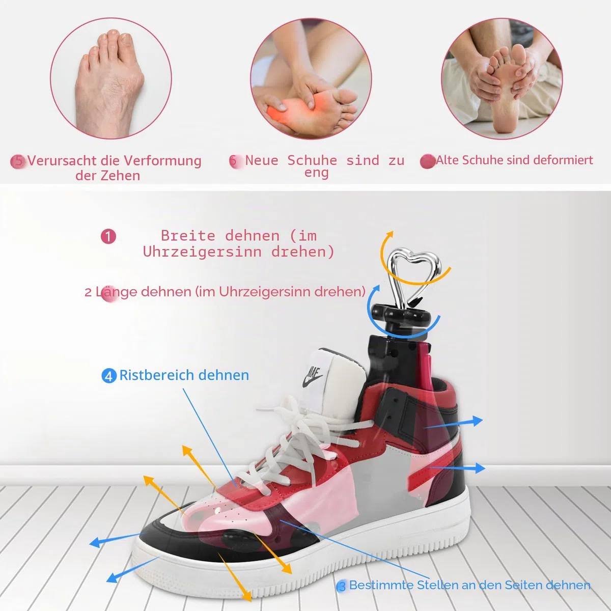 JJDPARTS Schuhspanner für Damen, Herren, Stiefelspanner für Damen, verstellbar, Unisex, breite Füße, Rot