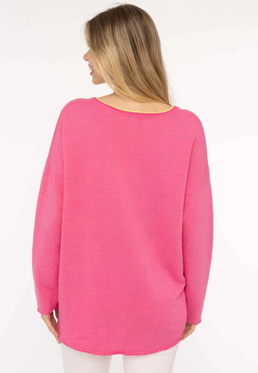 Zwillingsherz Damen Sweatshirt mit Schriftzug – Oversize Pullover aus Baumwolle – Langarmshirt mit V-Ausschnitt – Bequemes Freizeit Oberteil mit positiver Botschaft – Casual Look für Alltag