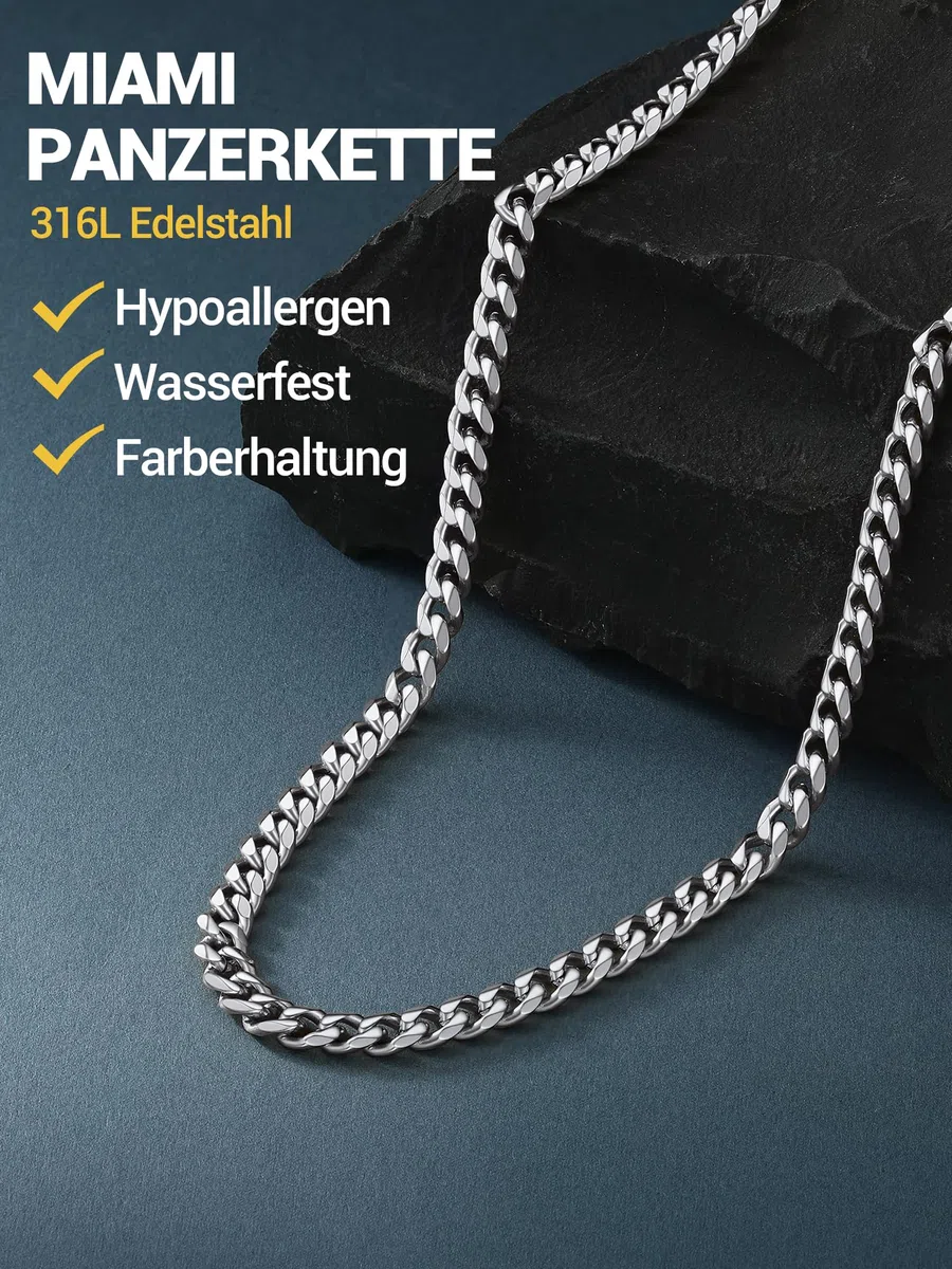 PROSTEEL Herren Halskette Klassische Panzerkette 3/6/9/12mm breit kubanische Gliederkette Herren Hip-Hop Kette Cuban Chain Necklace für Männer Jungen Edelstahl/18k vergoldet 36/46/51/55/61/66/71/76cm