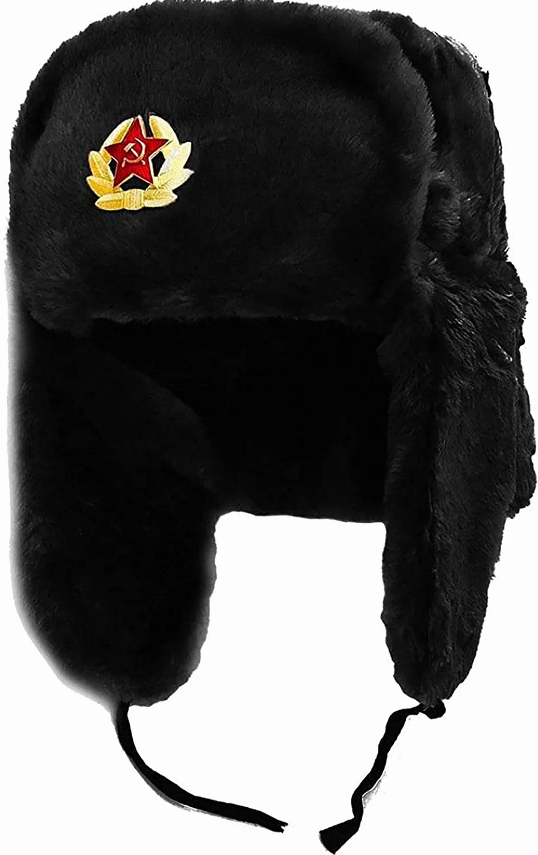 FAIRY TRENDZ LTD Russische Trappermütze mit Abzeichen, Einheitsgröße, Kunstfell, Uschanka-Kosaken-Ohrenklappen, warme Wintermütze