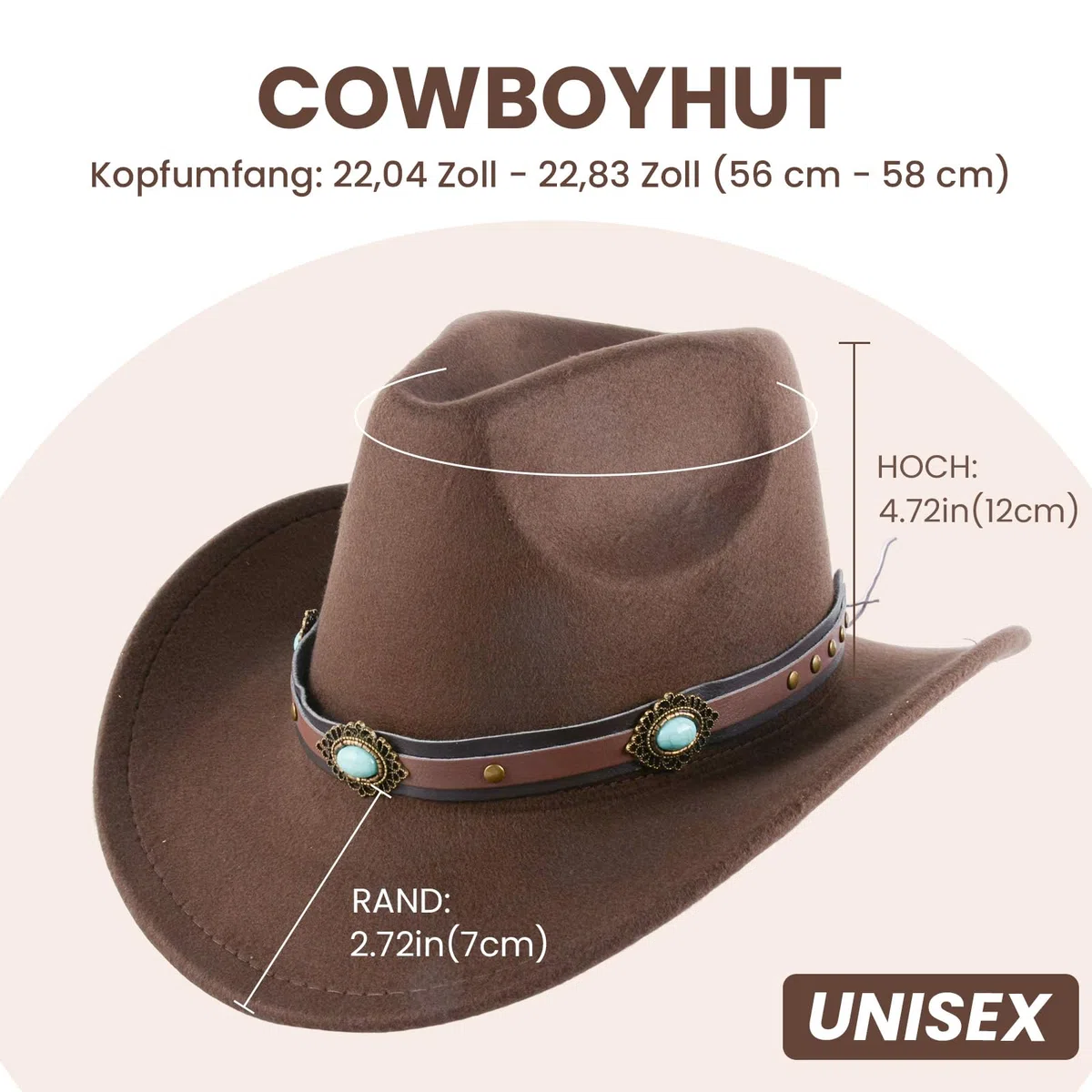 2 Stück Classic Wool Cowboy Hut für Männer und Frauen Herbst-Winter Western Stil Filzhut mit Riemen Design Dekorative Saphirband Outdoor Sonnenhut (Kaffee+Schwarz)