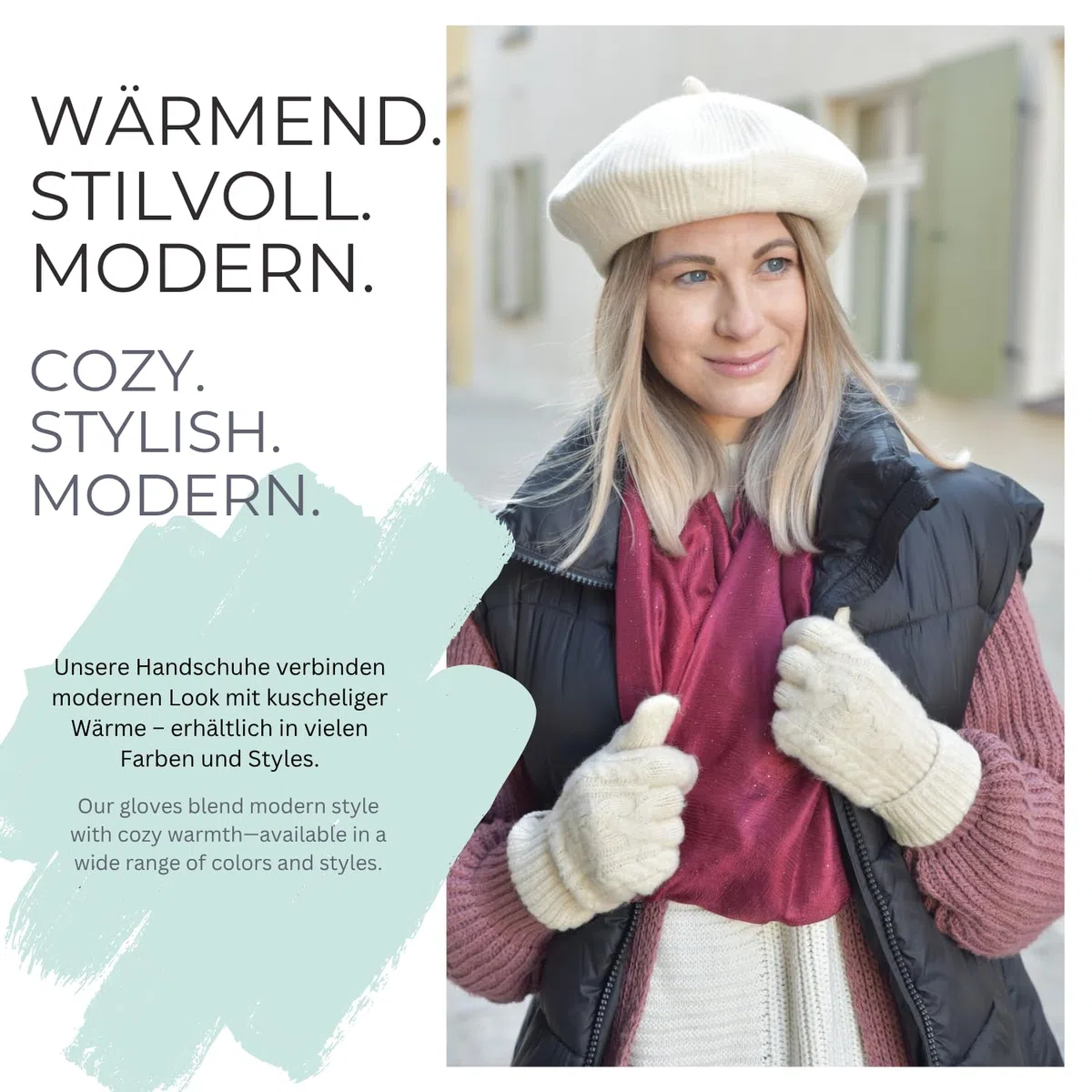 styleBREAKER Damen Strickhandschuhe mit Zopfstrickmuster, warme Winter Fingerhandschuhe, vielseitige Farben 09010051