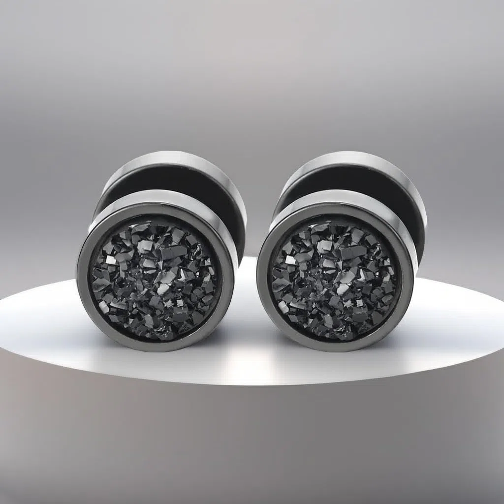 10MM Herren Damen Edelstahl Kreis Ohrringe Ohrstecker mit Funkeln, Fake Plugs Ohr Cheater Tunnel Gauges