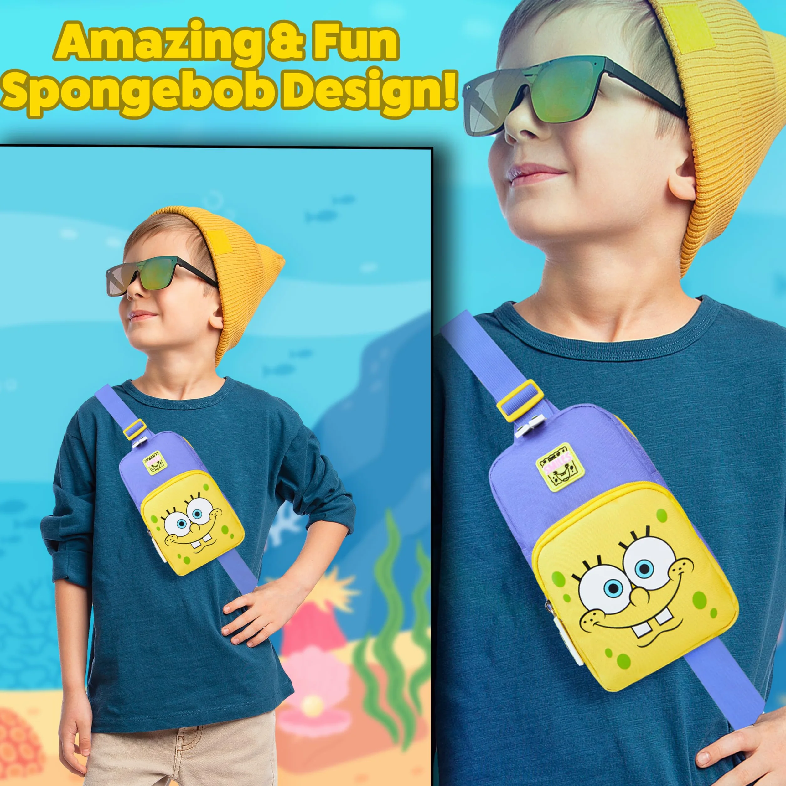SPONGEBOB SQUAREPANTS Umhängetasche Mädchen, Tasche Kinder Teenies mit Verstellbarem Gurt