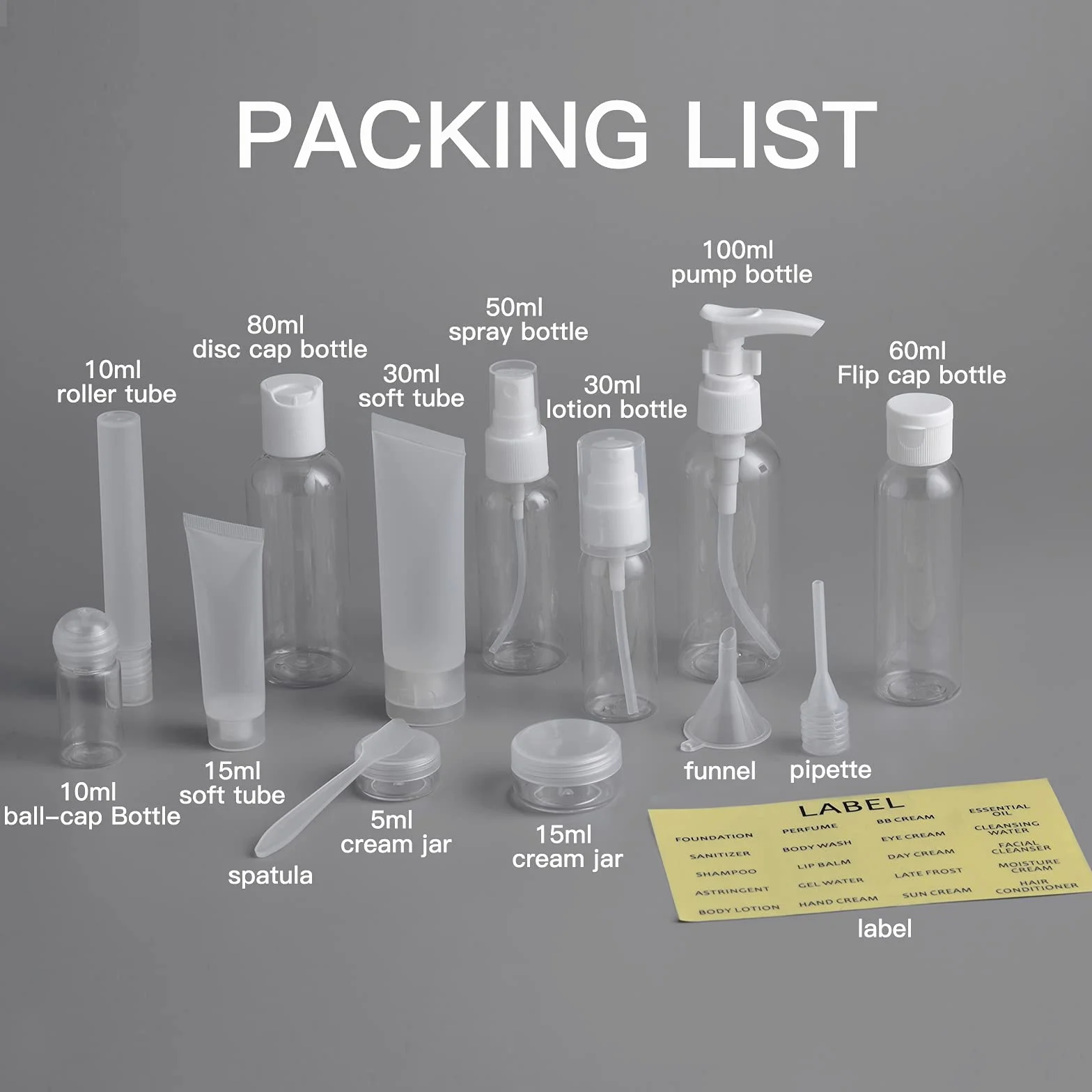 Toureal 14 Stück Leere Reiseflaschen Set (Max.100ml) Reisegrößen Behälter zum befüllen, Reiseset Flaschen für Kosmetik Flugzeug (Transparent)