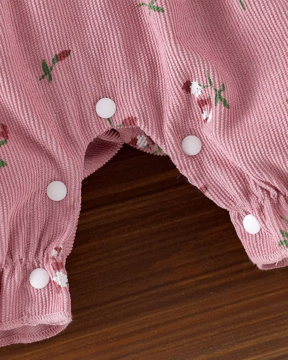 WYTbaby Baby Mädchen Kleidung Strampler Langarm Jumpsuit mit Blumen und Schleife Outfits Frühling Herbst Bekleidungssets für 1-18 Monate