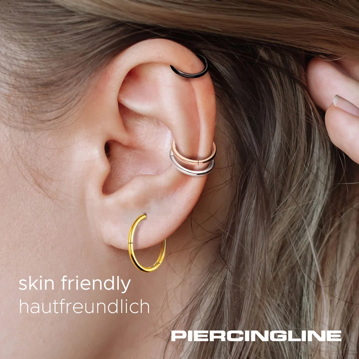 PIERCINGLINE Segmentring Clicker aus Chirurgenstahl - Piercing Ring in Gold, Silber, Rose, Schwarz oder Blau - für Nase, Septum, Ohr, Helix oder Tragus
