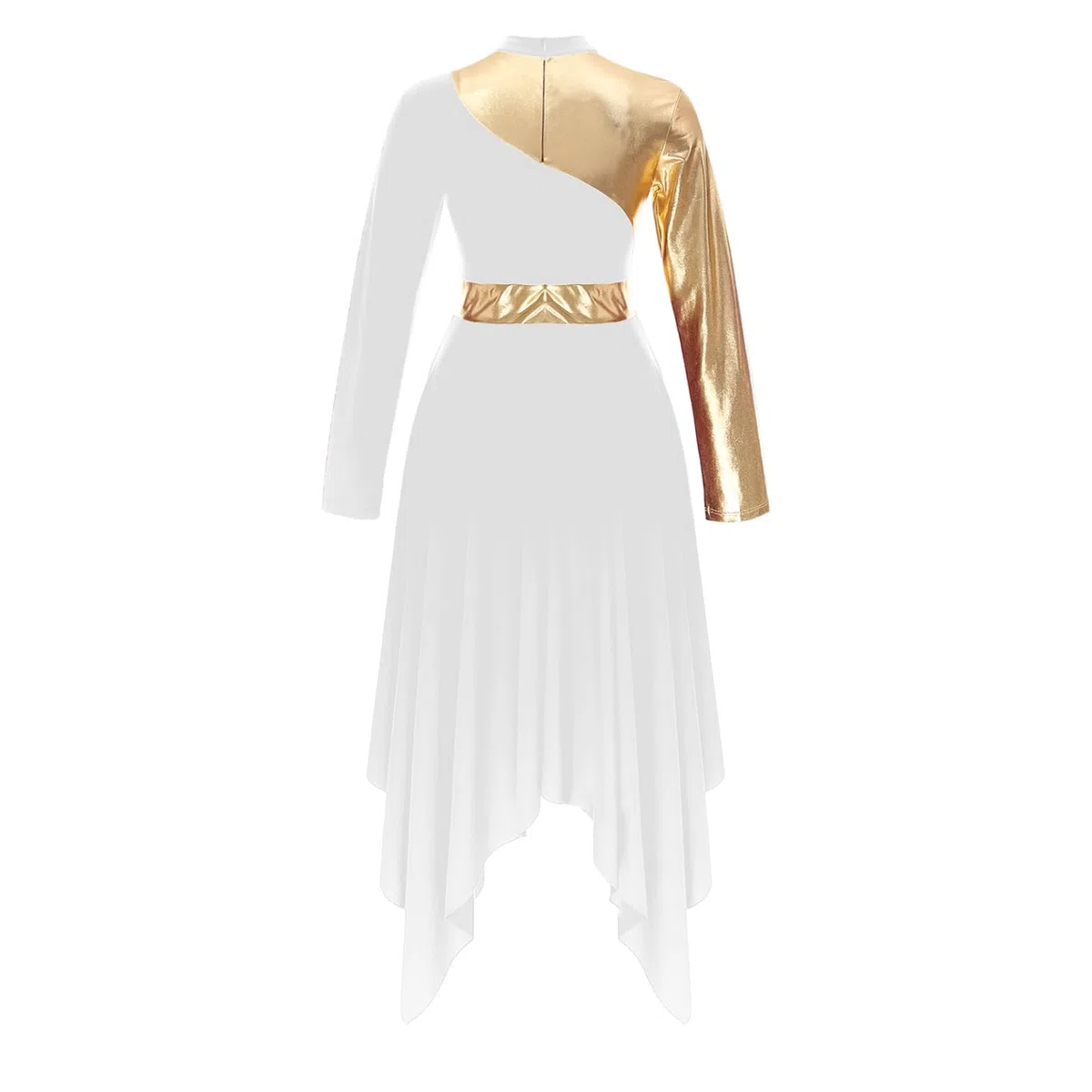 inlzdz Tanzkleid Damen Eiskunstlauf-Kleid Langarm Asymmetrischer Saum Kleider Ballettkleid Ballettkleidung Turnanzug Tanzkostüm für Abschlussball