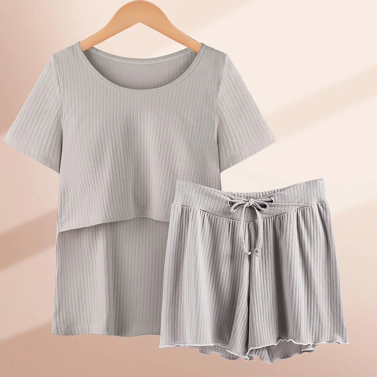 Generisch Still Schlafanzug Damen, Stillpyjama Set Damen Kurz Zweiteiliger Still Pyjama Baby Umstands Kurzarm Stillshirt Shorts Mutterschaft Schlaf Schwangerschaft Stillfunktion Nachtwäsche