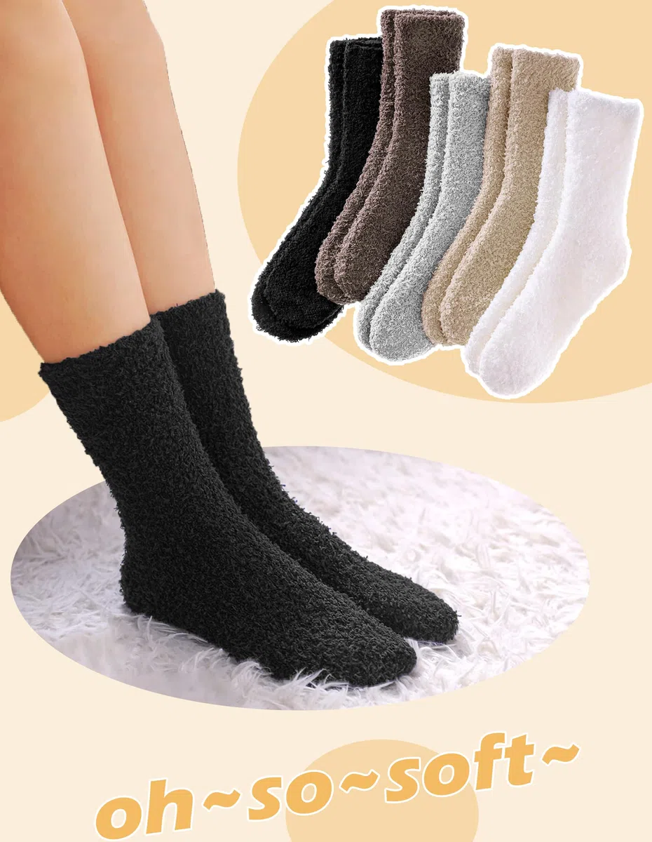 Josnown Kuschelsocken Damen Flauschige Socken aus Korallenfleece Winter Dicke Warme Haussocken 5 Paar Kuschlige Bettsocken Schlafsocken Größe 35-41