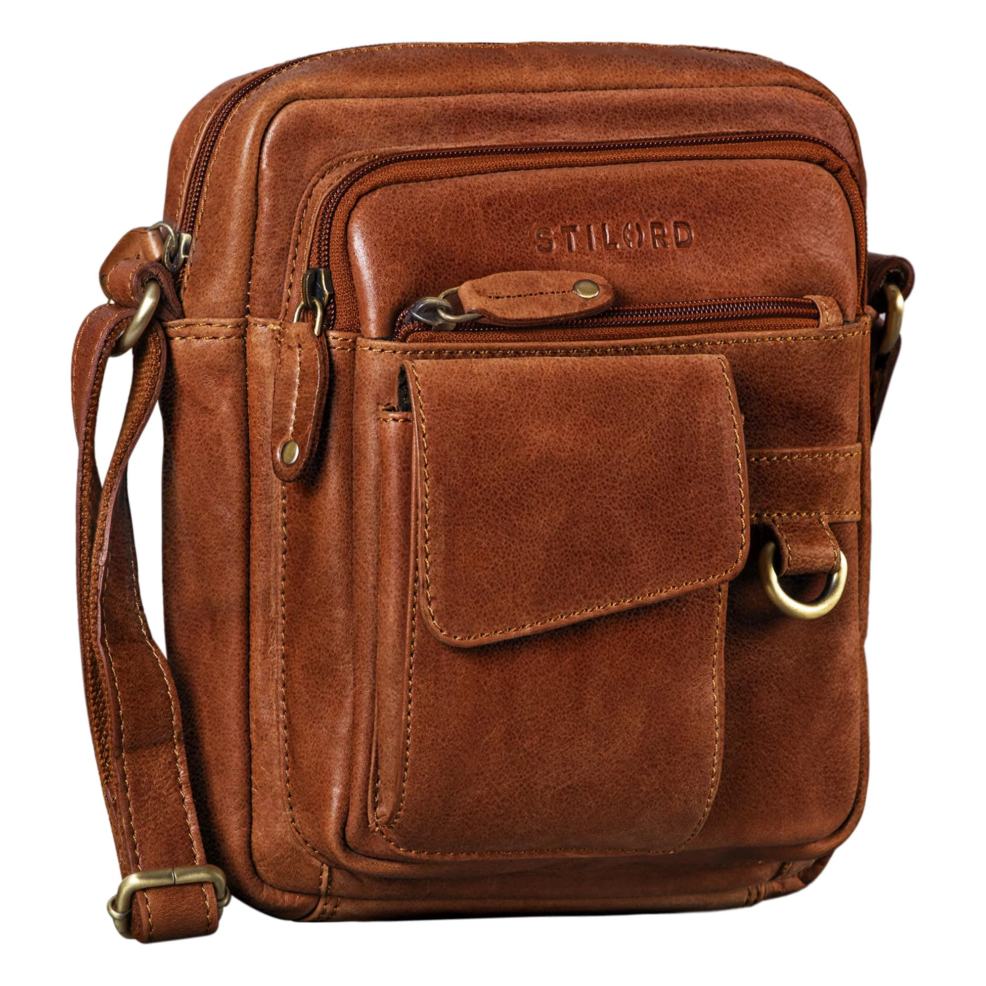 STILORD Ryan Crossbody Tasche Herren Leder Umhängetasche Vintage Ledertasche 9,7 Zoll iPad Messenger Bag Echtleder Braun