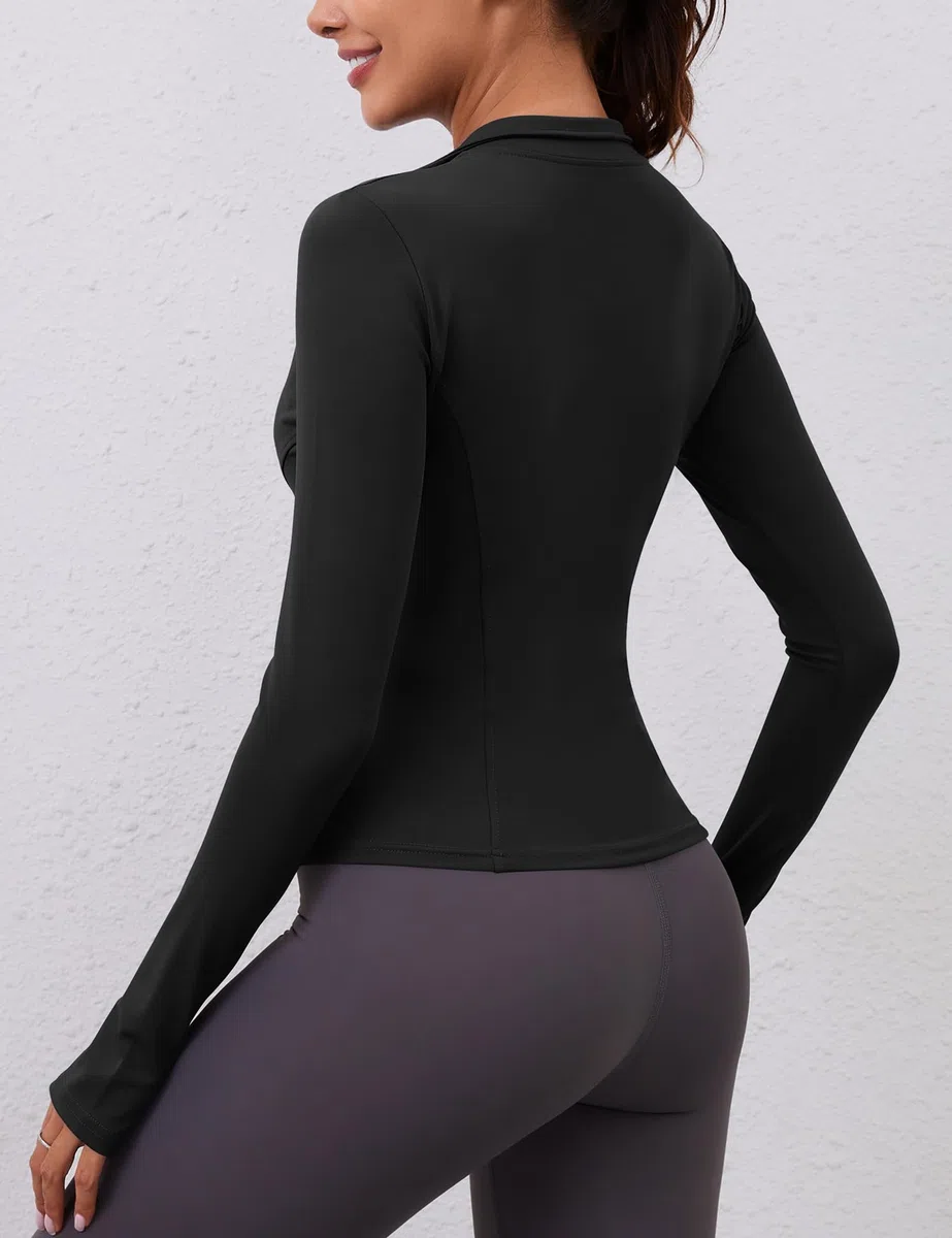 iWoo Sportshirt Damen Sport Oberteil Atmungsaktiv Laufshirt Sportjacke Leichte Laufjacke Damen Half Zip Sweatshirt Activewear für Wander Gym Yoga Laufen