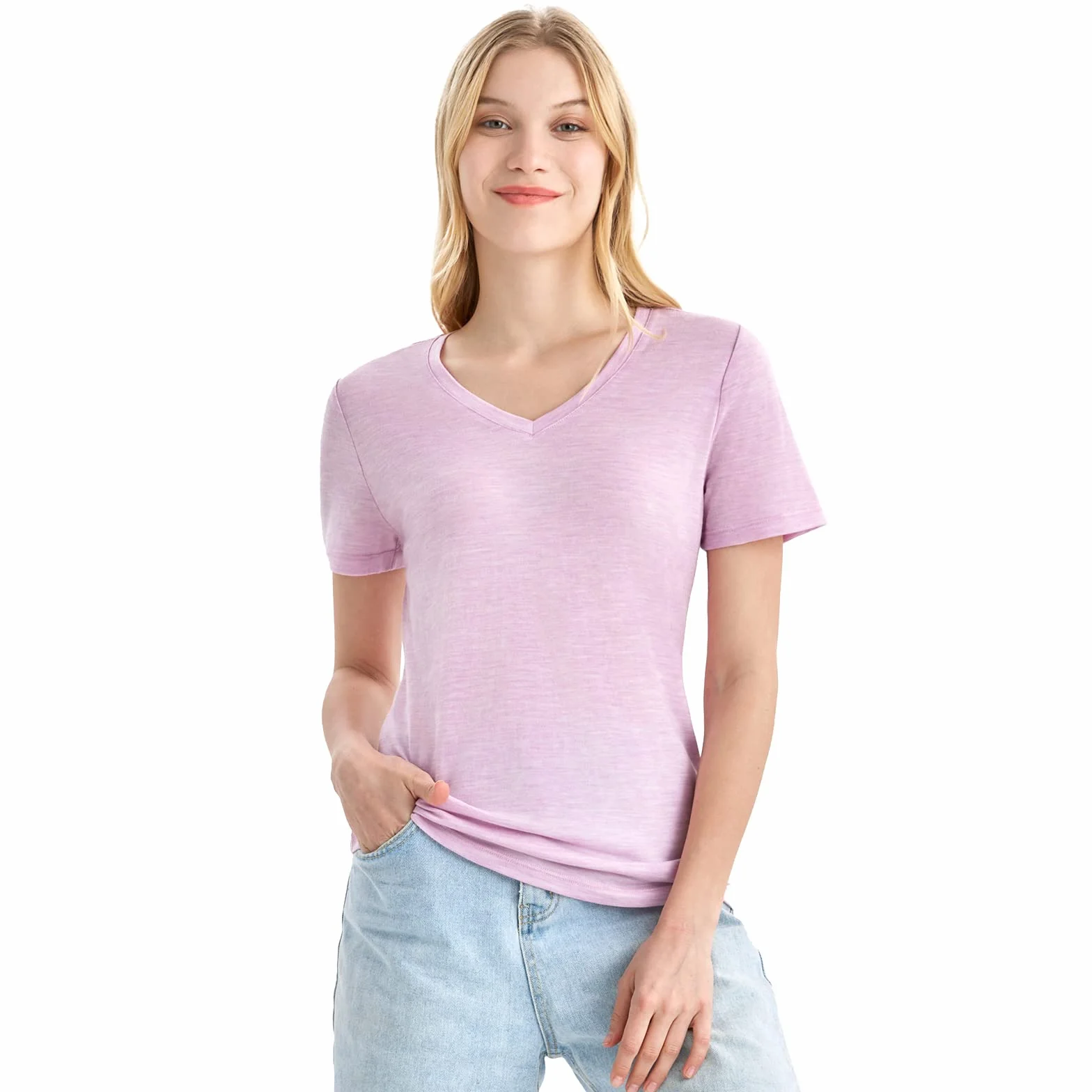 Merino Protect 100% Merino Wolle V-Ausschnitt Shirt Damen Kurzarm Funktionsunterwäsche Reisen Wandern