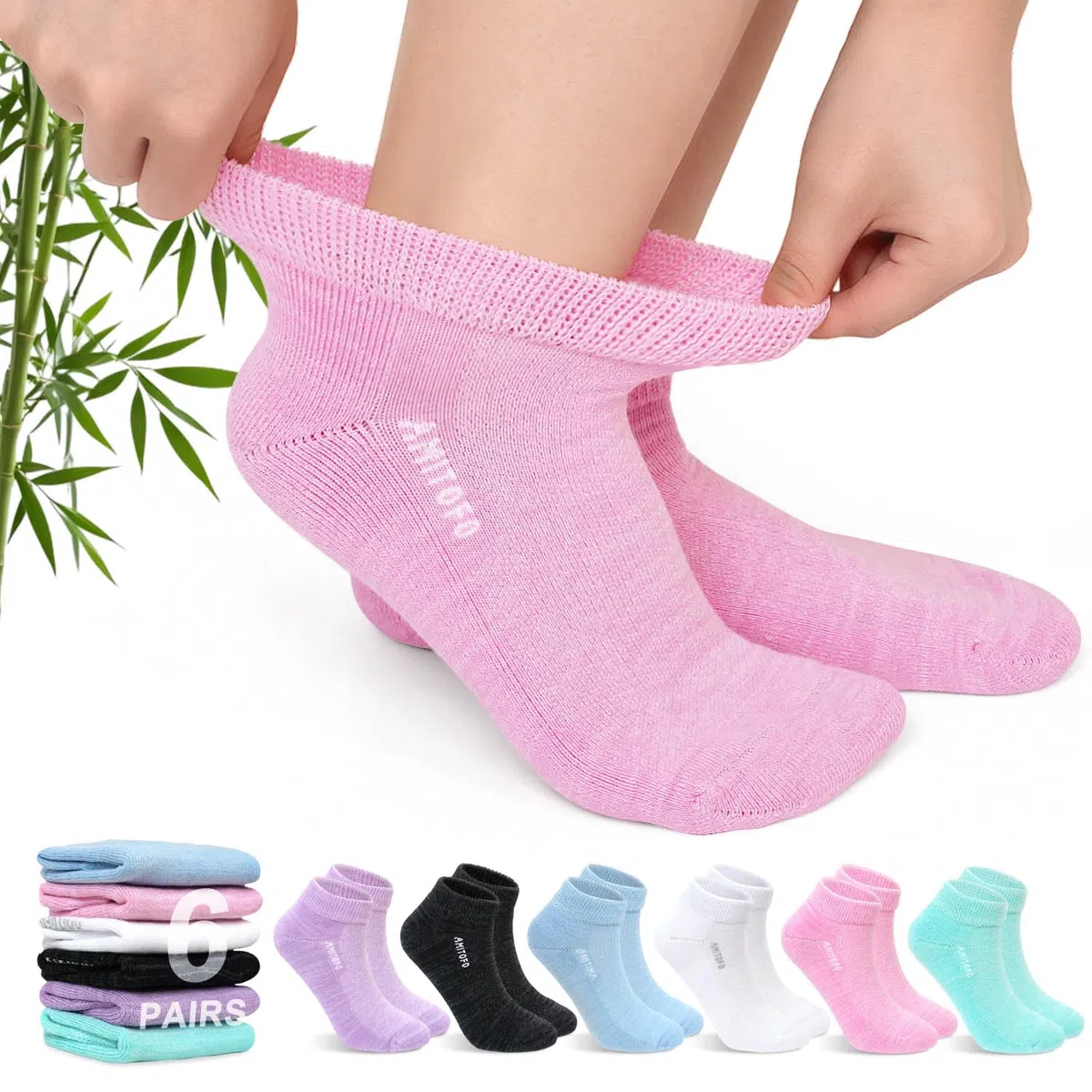 Bambus Socken Ohne Gummibund: Diabetikersocken Kurz für Herren Damen Ohne Gummi und Naht Gesundheitssocken Weiter Bund mit Plüschsohle für Geschwollene Füße Pastellfarben