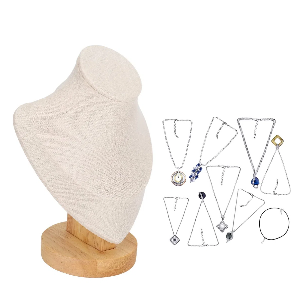 6,9-Zoll-Halsketten-Ausstellungsständer, Flanell-Schmuckstaffelei, Halsketten-Ketten-Ausstellungs-Büste-Ständer Turm-Rack Mannequin-Schmuck-Büste-Ausstellungshalter für Shop-Event-Show(Beige)
