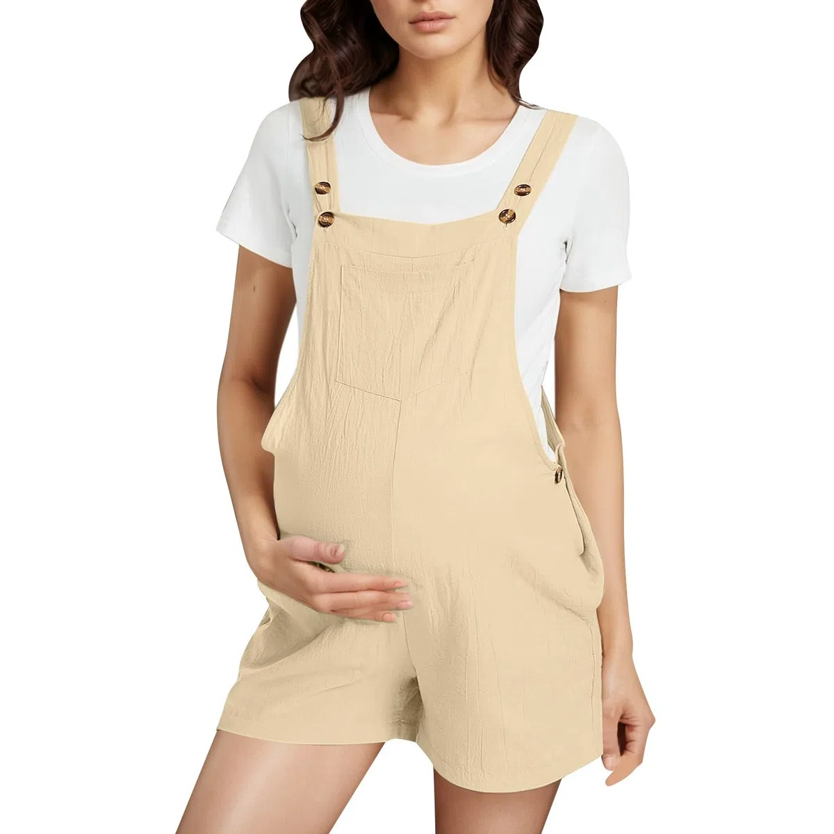 Generisch Latzhose Schwangerschaft Kurz Damen Umstands Jumpsuit Lose Baumwolle Overalls Sommer