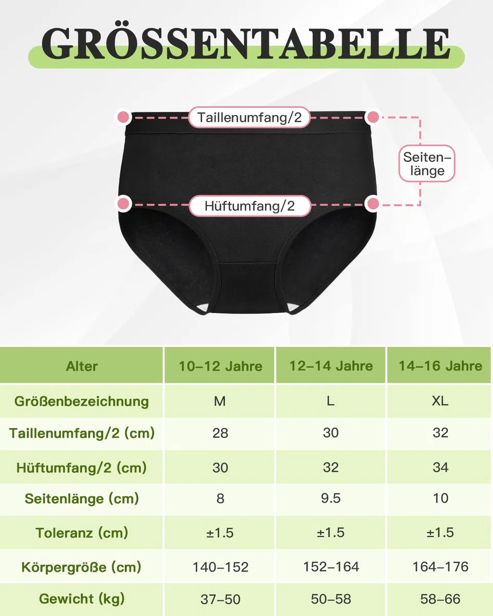 Unterhosen Mädchen Baumwolle 140-176 Weiche Mittlerer Bund Schlüpfer für Teenager 10-16 Jahre für Schule & Zuhause 8er Pack