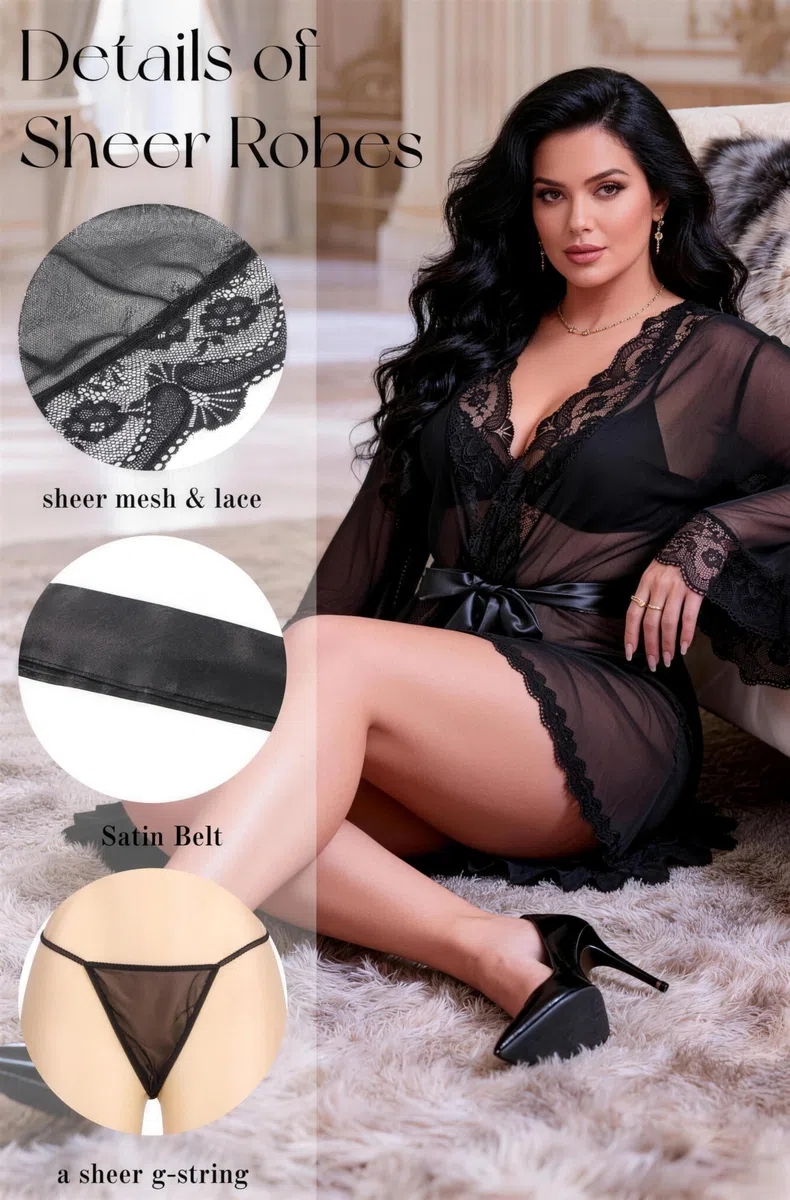 Sexy Kimono Damen für sex Erotisch Kurz Babydoll Dessous Negligee Spitze Nachtmantel Curvy Morgenmantel Transparent Reizwäsche Bathrobe Große Größen Bademantel Strand Bridal Robe Mit Gürtel G-String