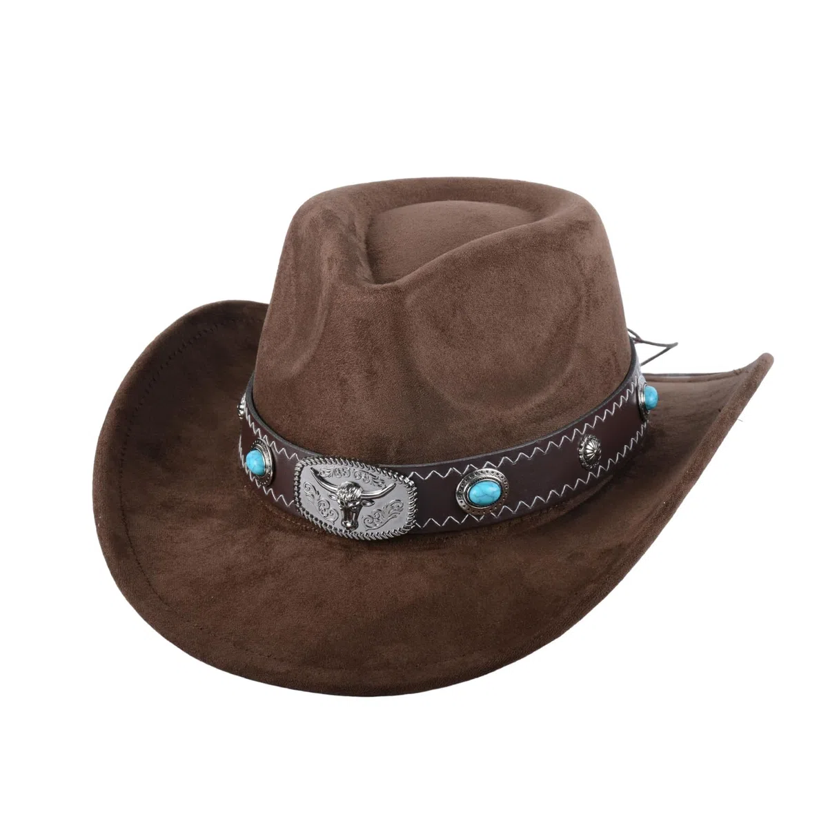 Cowboyhut für Damen & Herren | Atmungsaktiver Kunstvelourshut mit verstellbarem Innenband (56-58cm) | Western Style mit 7cm Krempe für Outdoor