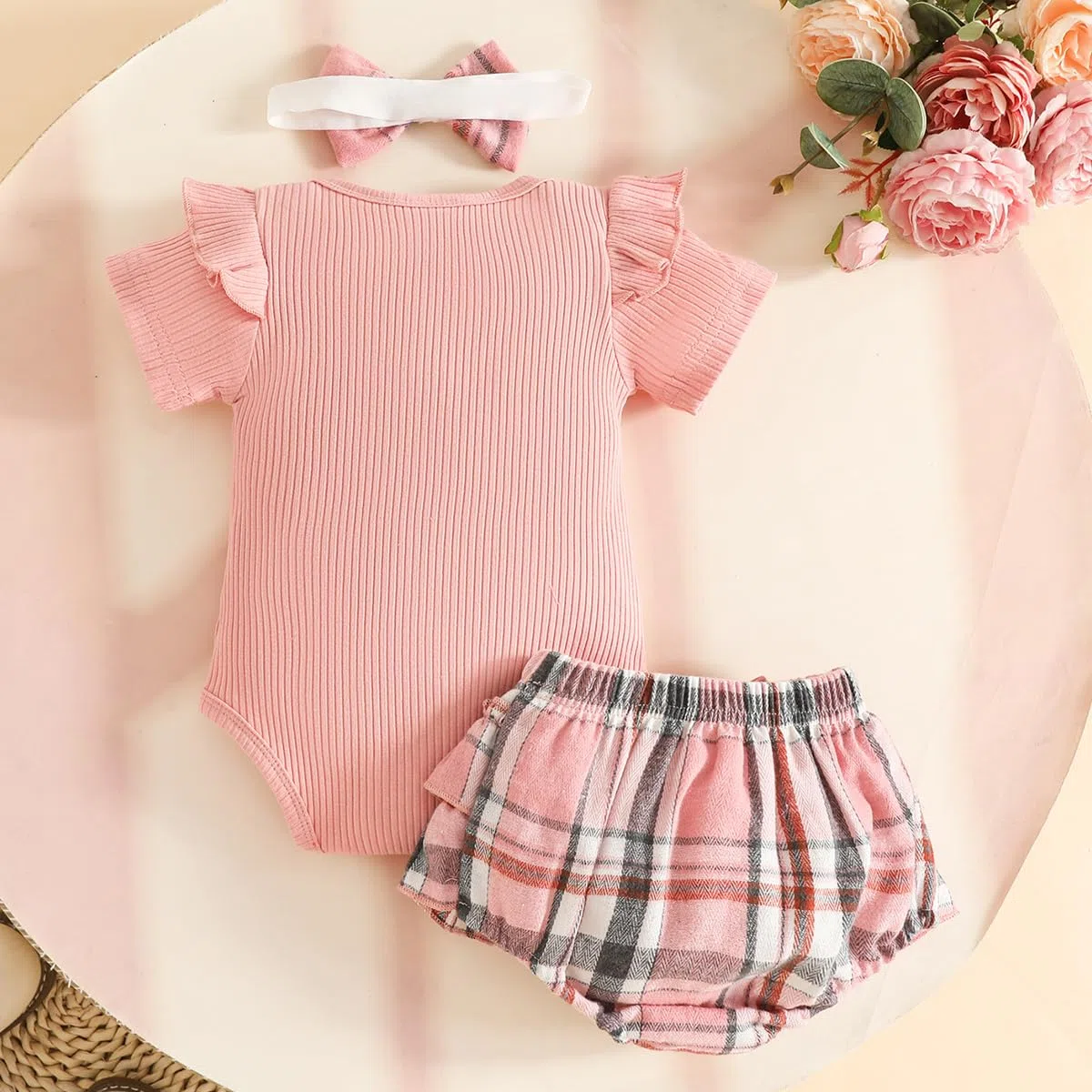 Neugeborene Baby Mädchen Sommer Outfit Rüschen Kurzarm Top+ Bowknot Bloomers Tutu Rock Shorts+ Stirnband+ Socken Cute Kleidungsset