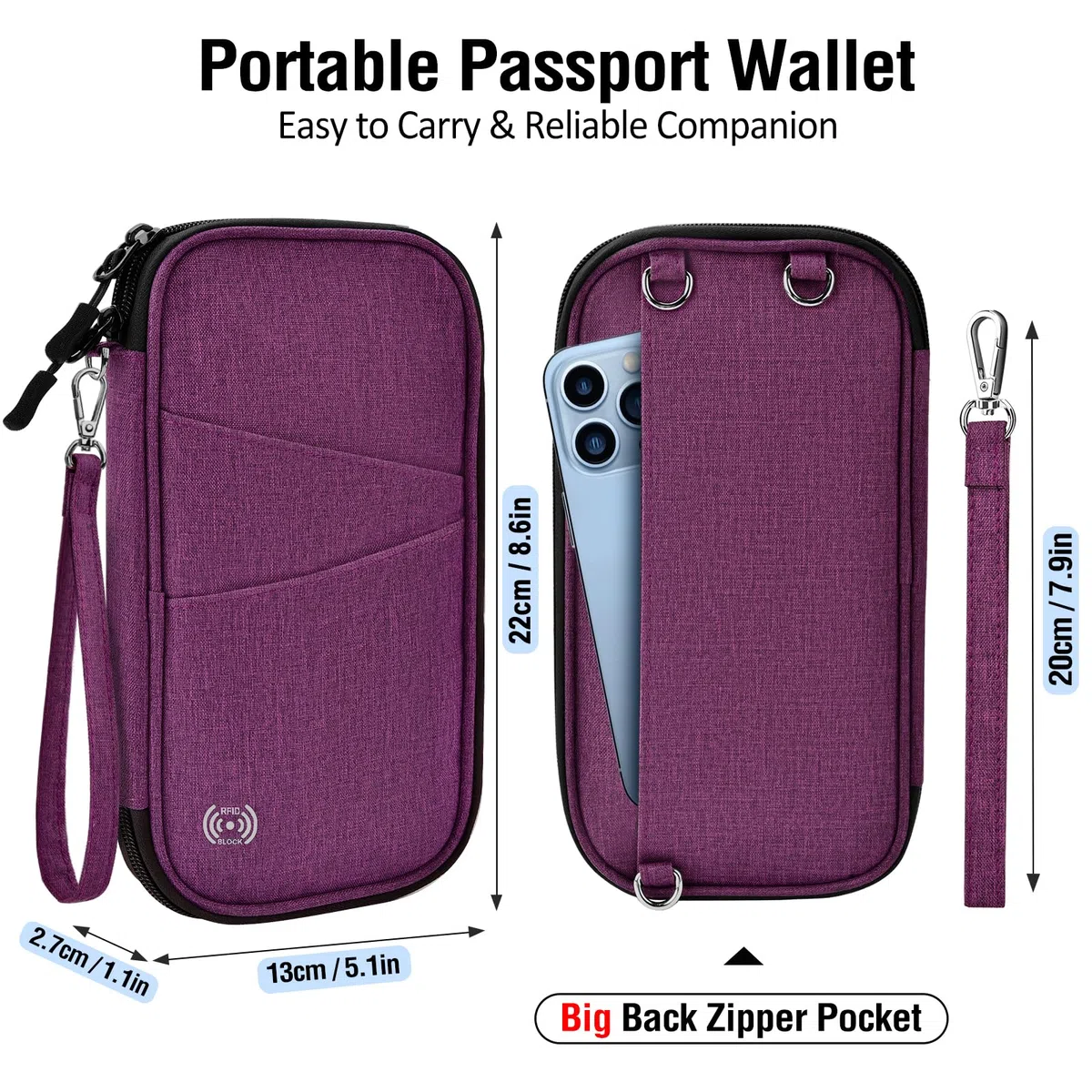 LUROON Reisepass Tasche Familie Reiseorganizer mit RFID Blocker Herren Damen Reisepasstasche für Kreditkarten Personalausweis Flugtickets Geld Münzen Telefonschlüssel Impfausweis (Lila)