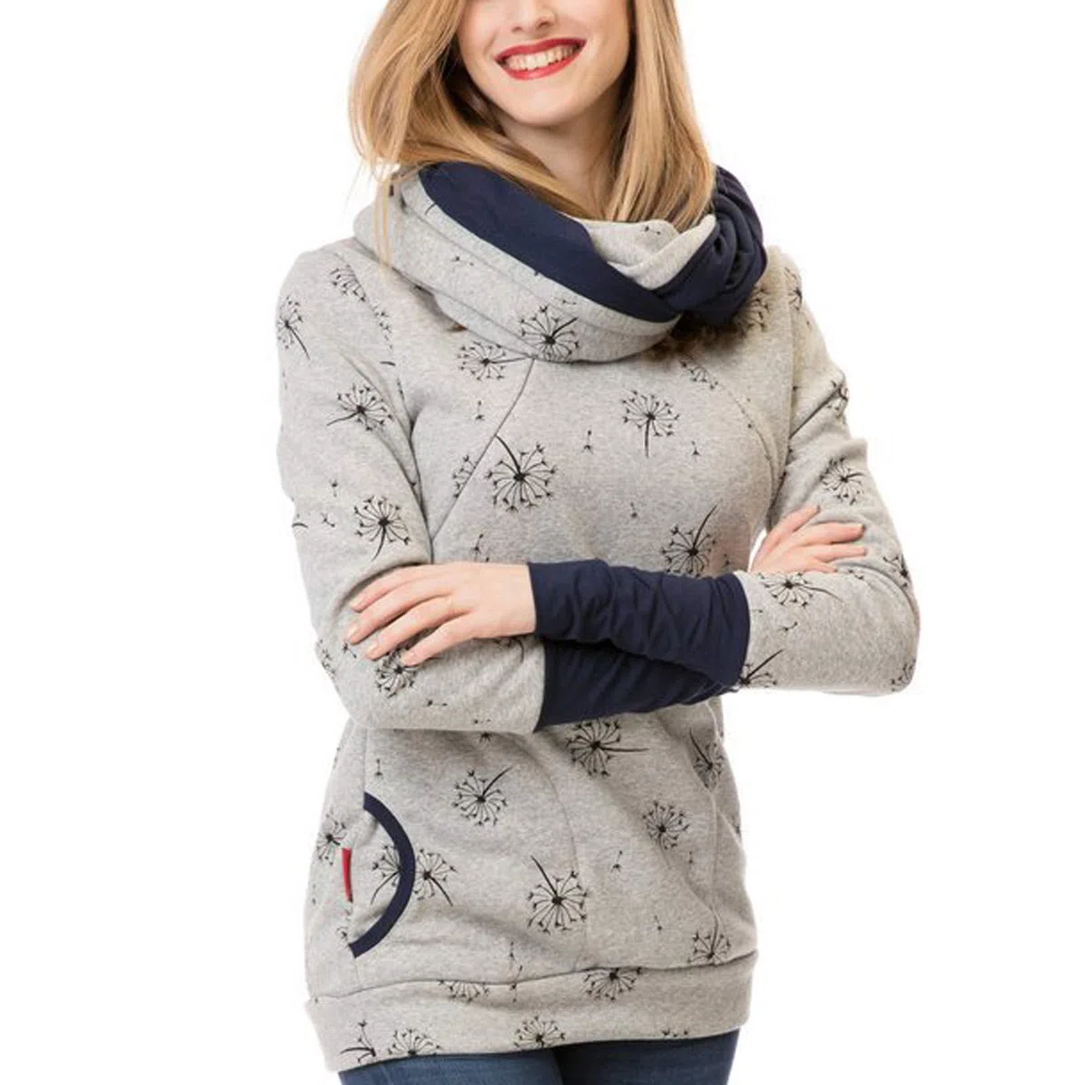 Damen Stillpullover Winter Baumwolle Langarm Einfarbig Rollkragen Zweilagiges Stillen Sweatshirt Hoodie mit Taschen für Schwangerschaft Basic Stillzeit Umstandsmode Stillshirts Mit Scarf