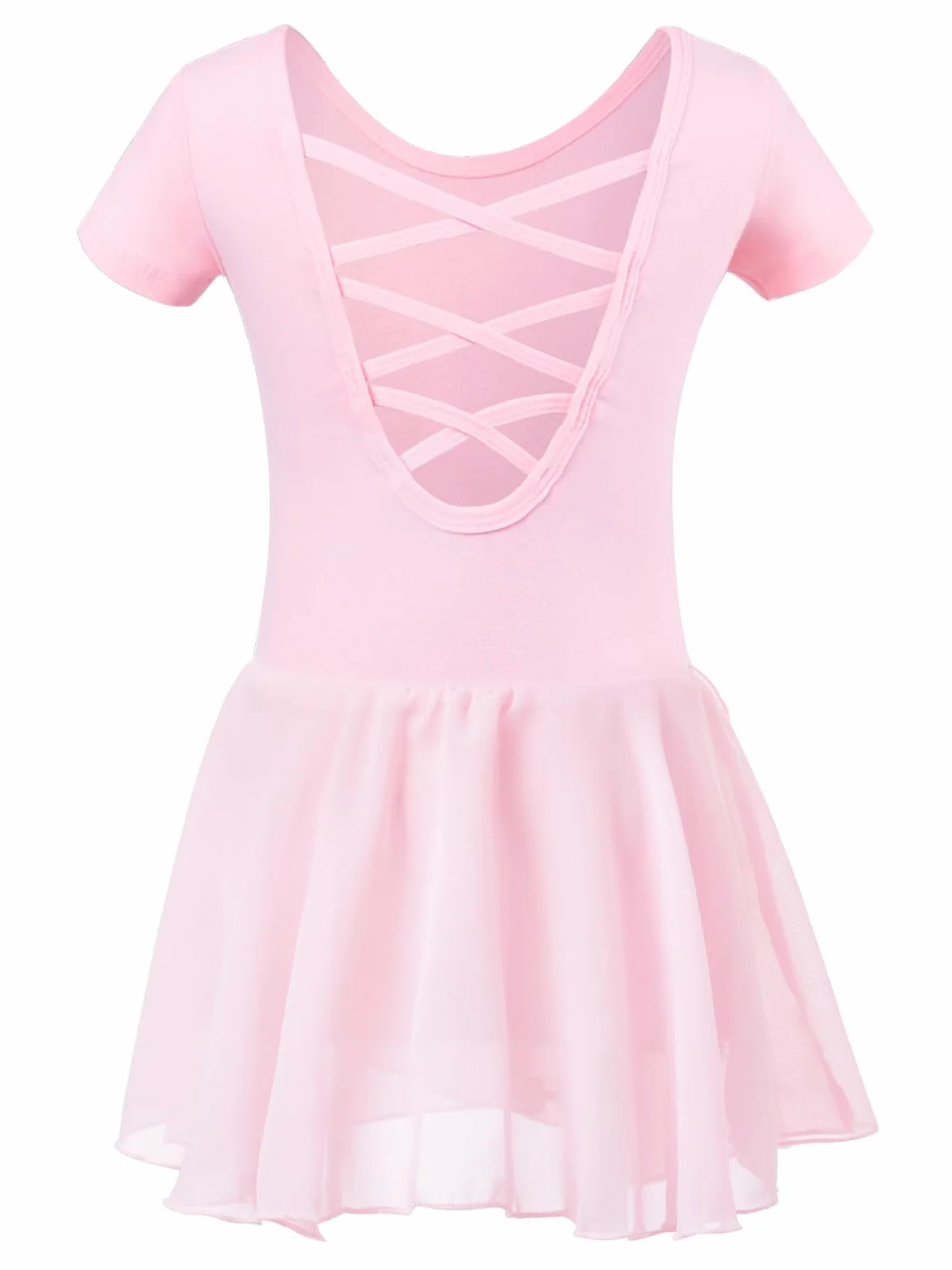Ballettkleidung Mädchen damen-Kinder Ballettkleid Baumwolle,Balletttrikot Tanzkleid Tanzbody Kurzarm,ballettrock mädchen mit Chiffon Tütü, Größe 110-170