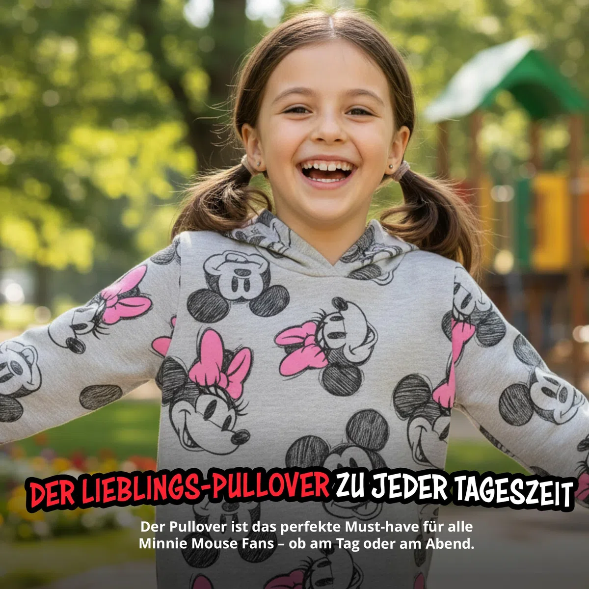 United Labels Disney Minnie Mouse Pullover mit Kapuze für Mädchen, Grau Rosa, Hoodie, Sweatshirt, Kapuzenpullover für Kinder