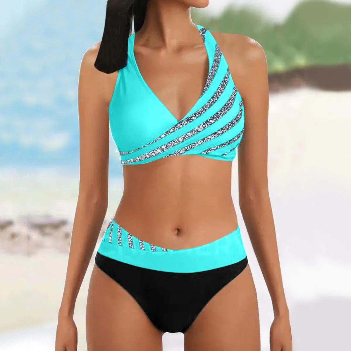 Bikini Damen Push up Sexy Verstellbare Atmungsaktiv Bikini Damen Set Bauch Weg Sexy Bikinihose Schwimmrock Monokini Shape Schnürung Badeanzug mit Rock Lang Badeanzugkleid