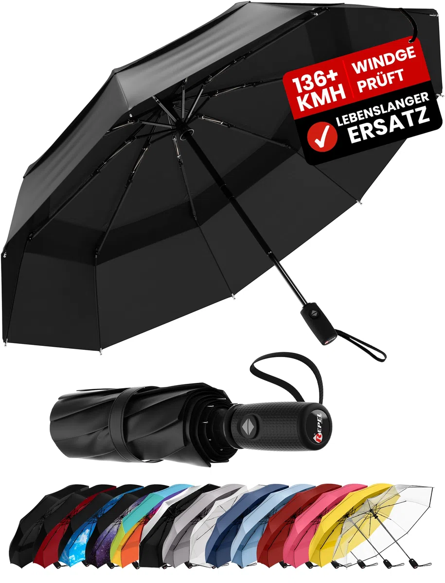 Repel Regenschirm Klein, Sturmfest, Kompakter, Robuster Taschenschirm Automatik, Sturmfest, Reise Regenschirm, Leichtes, Starkes Fiberglasgestell, Wasserdicht - Für Rucksack & Handtasche