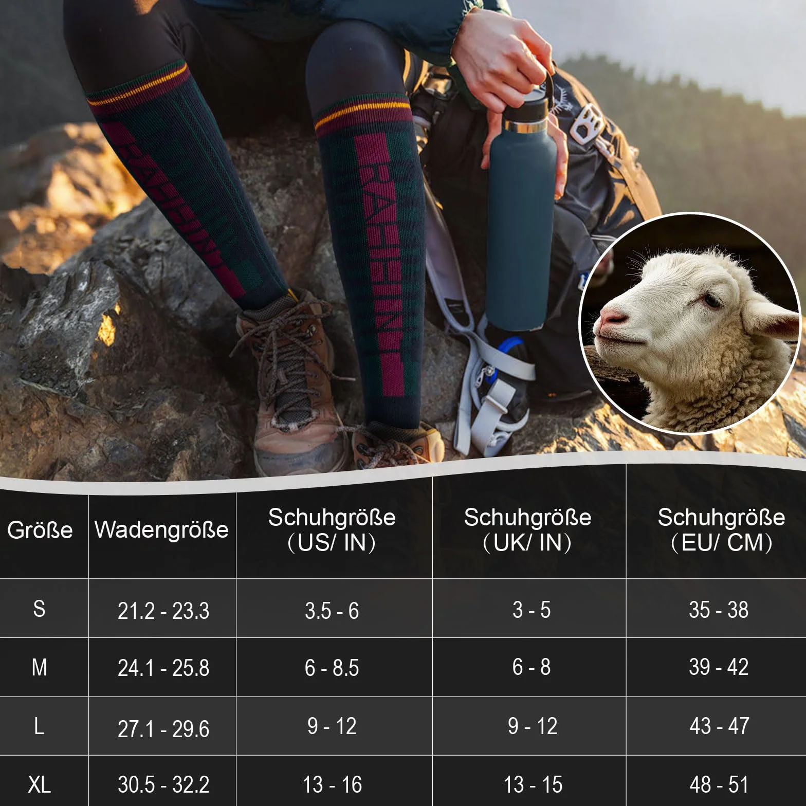 Rahhint Skisocken aus Merinowolle Thermosocken Wintersocken Warme Dicke Kniestrümpfe Kompressions Snowboardsocken, Kniehohe,für Herren und Damen, Größe 35-51，2 Paar