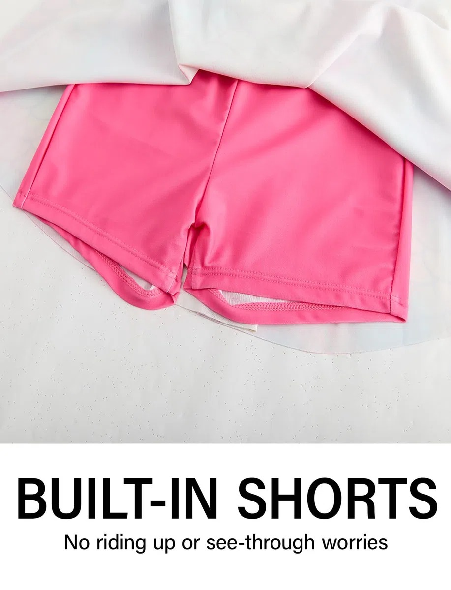 JiAmy Mädchen Badeanzug 2 Teilig, Kurzarm Schwimmshirt mit Rock Badeshorts UV Schutz Badebekleidung Kinder Mädchen Schwimmanzug Bademode 3-8 Jahren, Gr.98/122