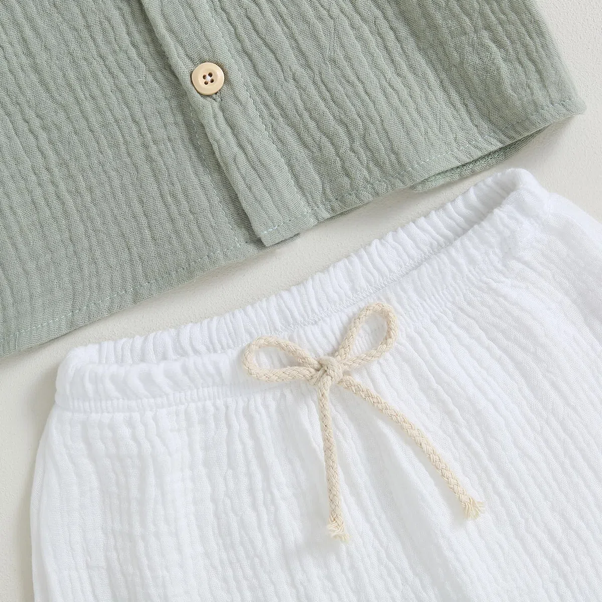 Yassiglia Baby Jungen Baumwolle Zweiteiler Outfit Weiches Musselin Kleidung Set Bequeme Bekleidungssets für Kleinkind Langarm Stehkragen Hemd + Hose