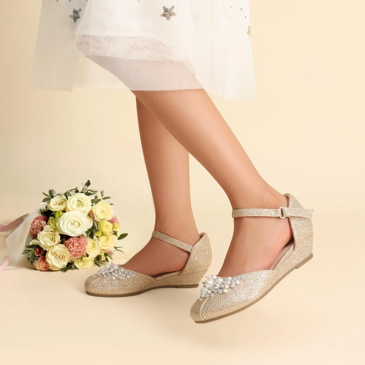 DREAM PAIRS Mädchen Prinzessin Schuhe Schulschuhe Flache Schuhe Kleiderschuhe Absätze niedrige Keilpumps mit Perlen und Strasssteinen