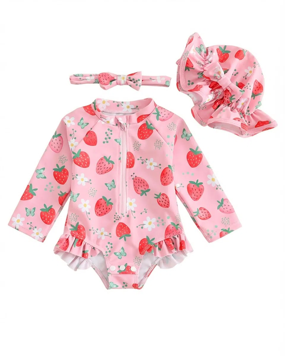 UV Badebekleidung Baby Neugeborene Badeanzug Mädchen Gr 62-98, Langarm UV Kleidung Baby UV Shirt Mit Hut & Stirnband, Kleinkinder UV Anzug Schwimmanzug Schutz