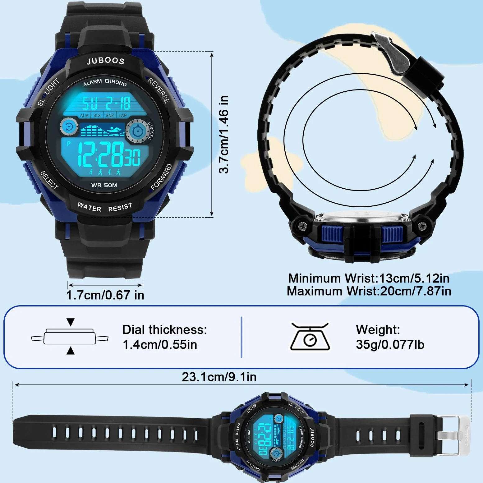 Juboos Kinder Digitaluhren Jungen Mädchen,7 Farben LED-Licht,30M Wasserdicht, mit Alarm,Stoppuhr Outdoor Armbanduhr für Kinder 5-16 Jahre