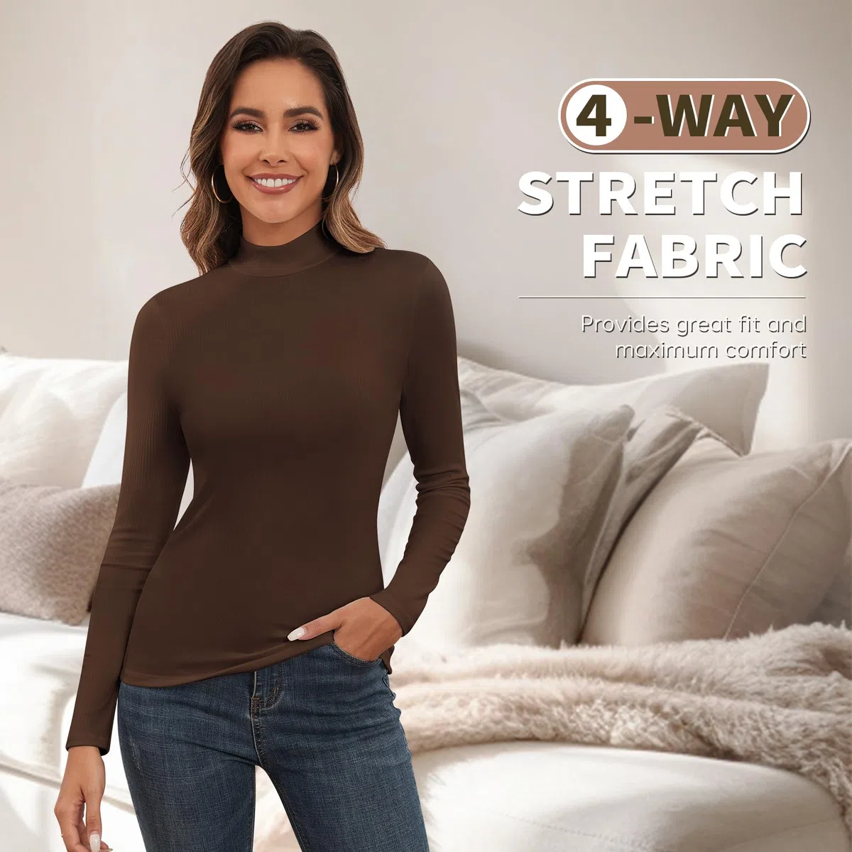 WOWENY Damen Rolli Stehkragen Langarmshirt Gerippt Rollkragenshirt Langarm Oberteil Unterziehrolli Elegant Basic Top