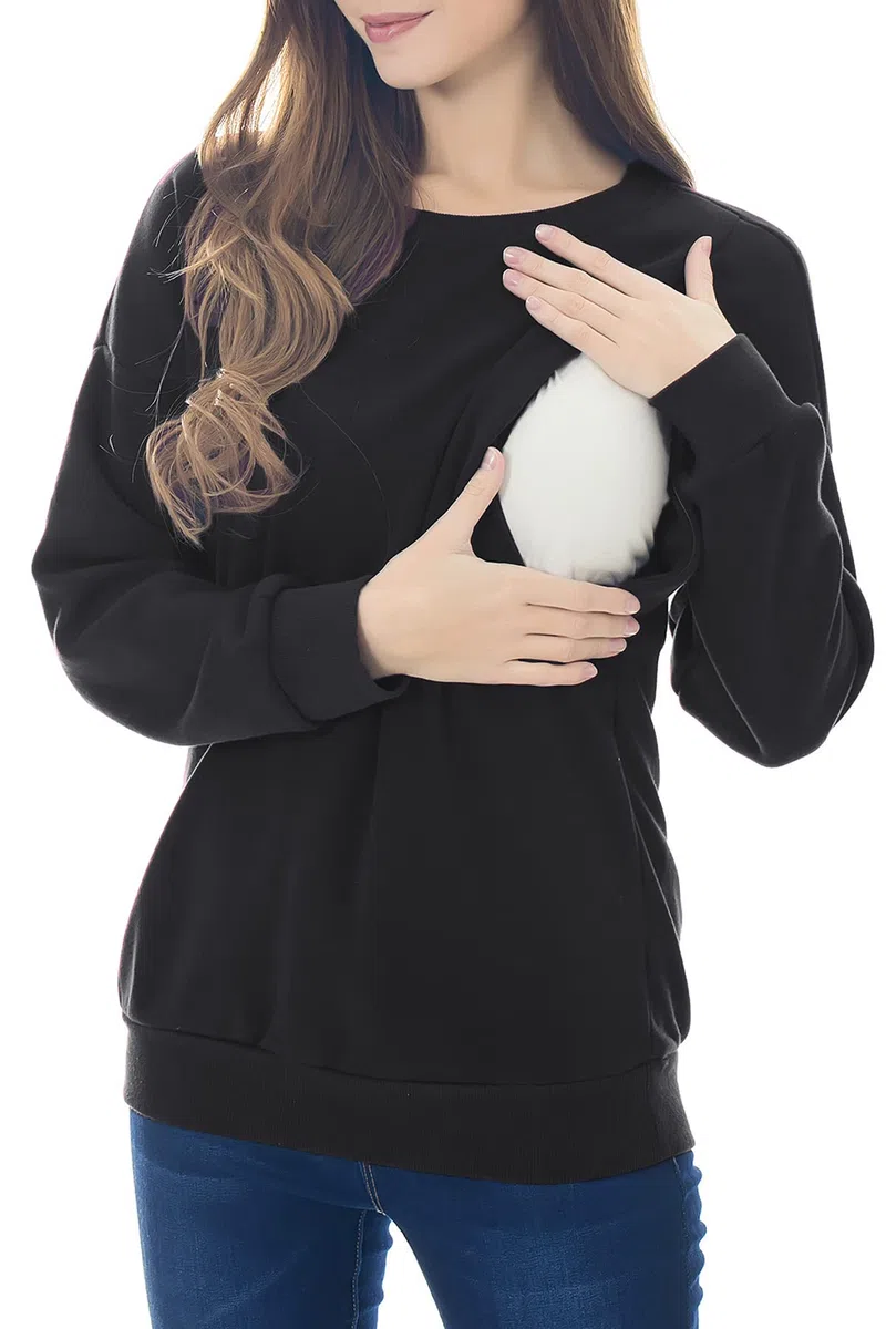 Smallshow Pflege Sweatshirt Langarm T-Shirt Bluse Stillen Pullover Tops Stillshirt Black L