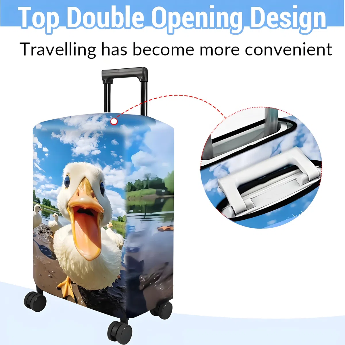 FANSU Elastisch Kofferhülle Kofferschutzhülle, 3D Ente Druck Kofferüberzug Schutzhülle mit Reißverschluss, Elasthan, Waschbar Tierdruck Luggage Cover- 18 bis 32 Zoll