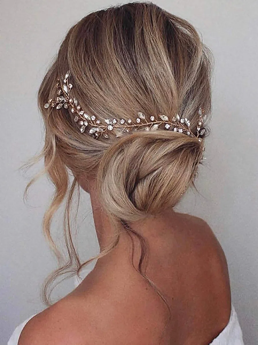 Prosy Braut Hochzeit Haar Reben Braut Crystal Headband Strass Headpieces Haarschmuck für Frauen und Mädchen (Gold)