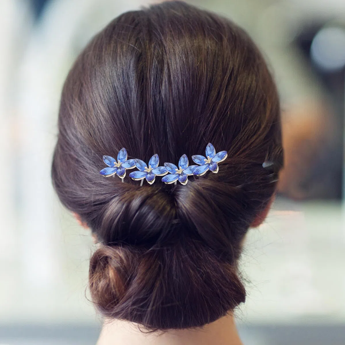 minkissy 4 Stück Blaue Haarnadeln Für Die Hochzeit U-förmige Haarstäbchen Haargabelnadel Haarklammern Zur Hochzeit Chignon-nadel Blumenhaarstab Legierung Braut Koreanische Version Haarteil