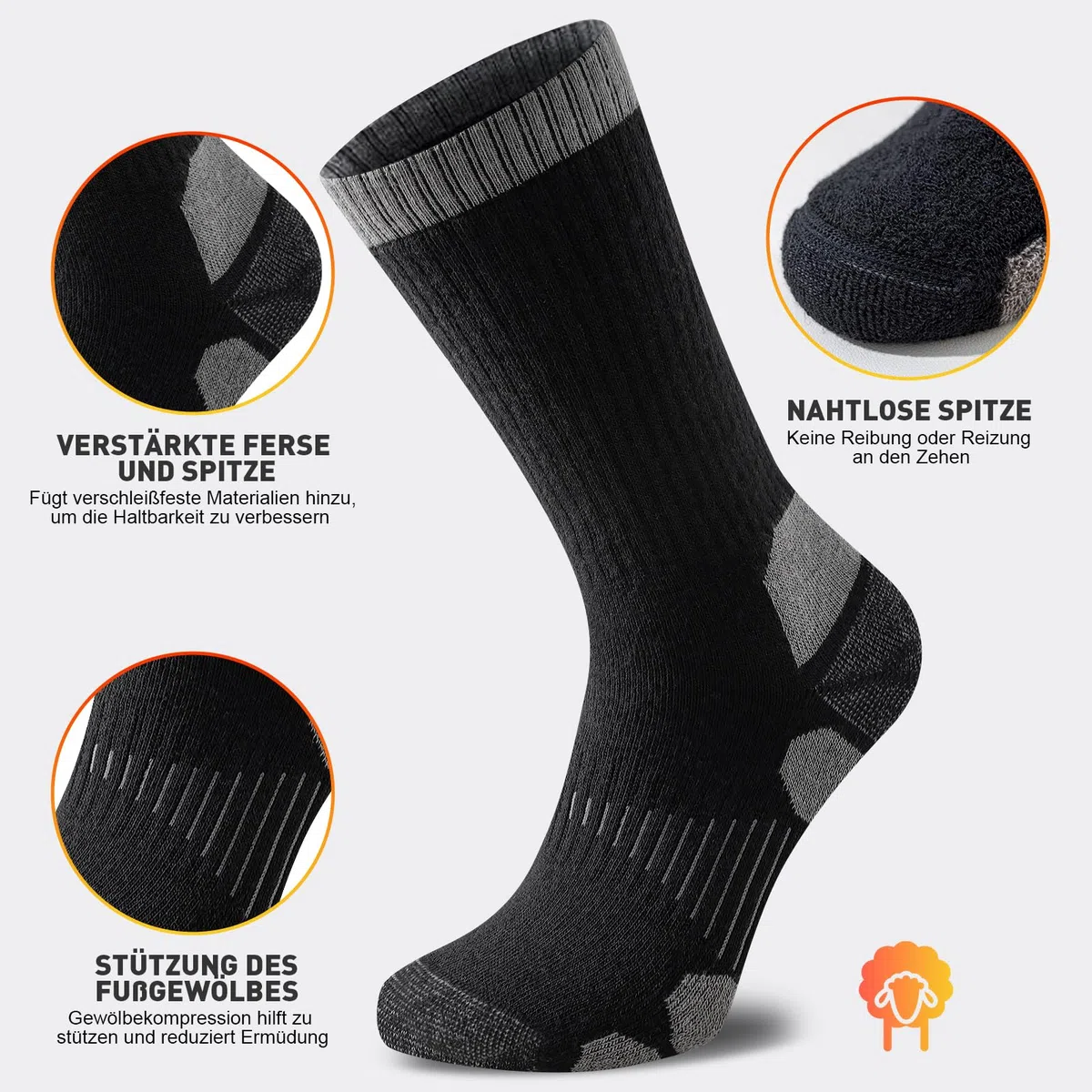 Niorasen Merino Wandersocken Herren Damen, Sommer Outdoor Socken Trekkingsocken, Merinowolle Socken, Sportsocken Laufsocken Tennissocken Arbeitssocken Atmungsaktiv Anti-Blasen & Gepolstert 3 Paar
